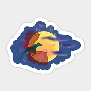 cartoon dragon on the background of the moon Sticker